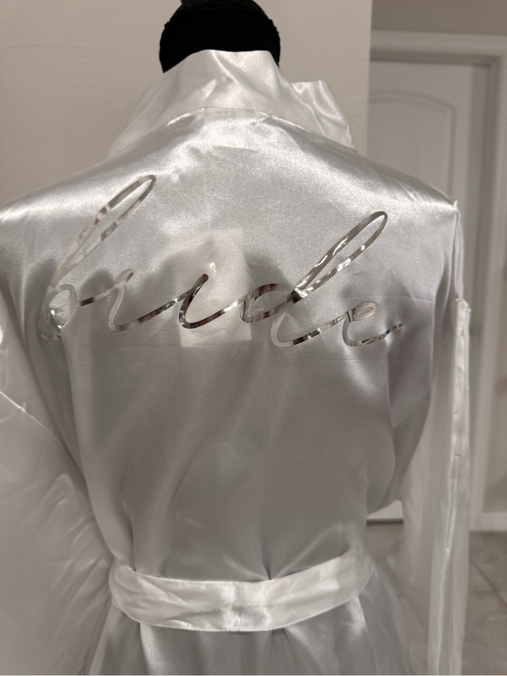 Satin 'Bride' Robe in White with Metallic Script